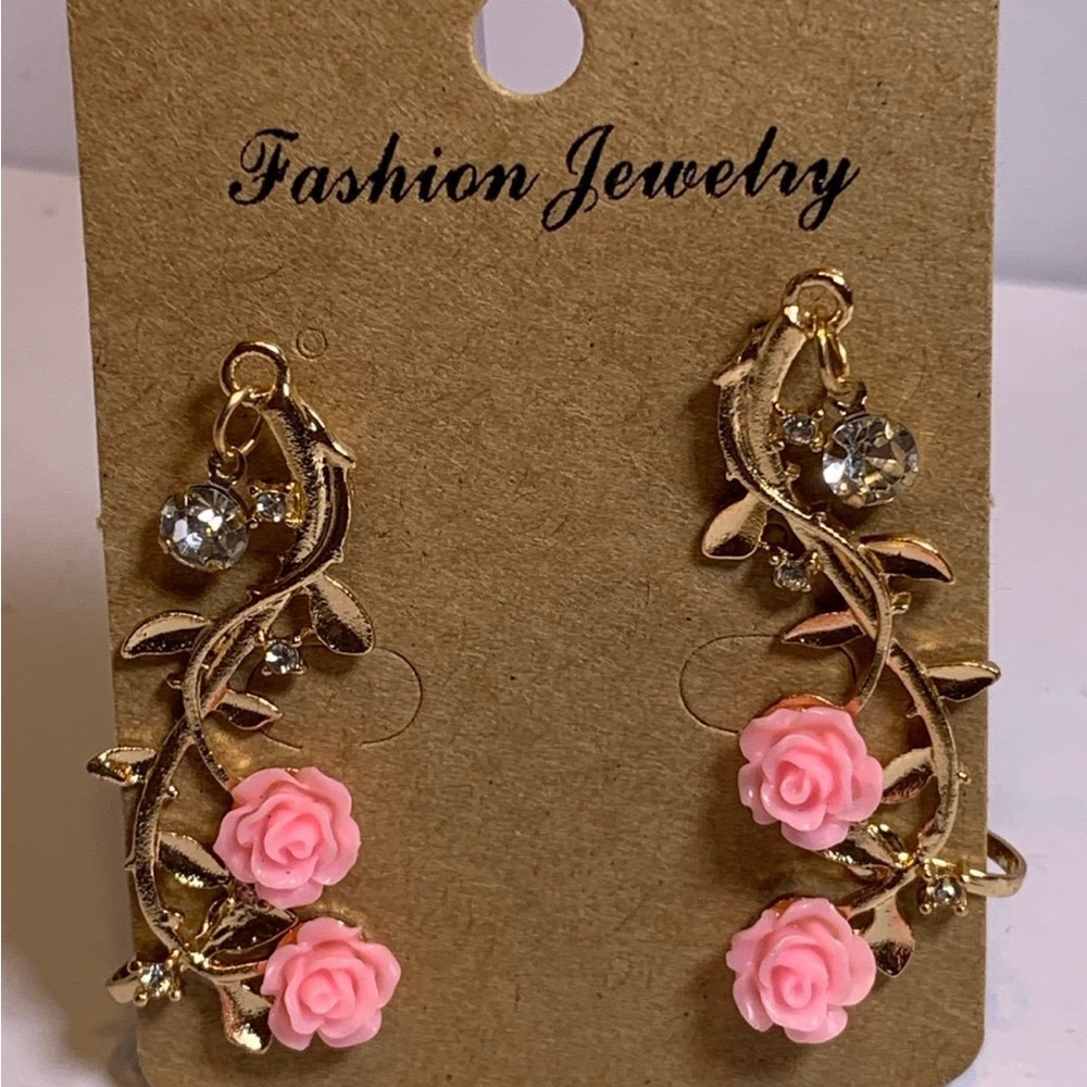 Gold and Pink Floral Earrings